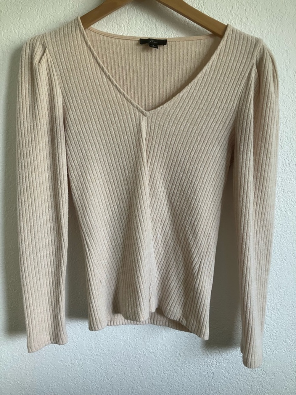 J. Crew Ribbed V-Neck Sweater in Light Beige